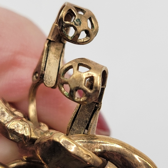 VTG "Crown" Trifari Topaz & Clear Rhinestone Earrings | SIGNED | 1930s - 1940s - Picture 11 of 12